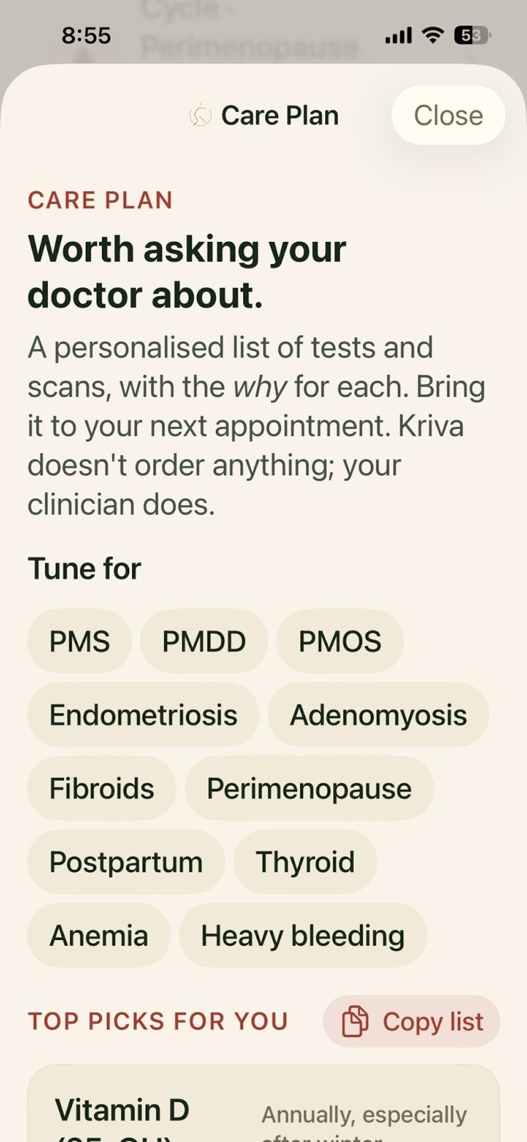 Worth asking your doctor about — condition chips and recommended tests