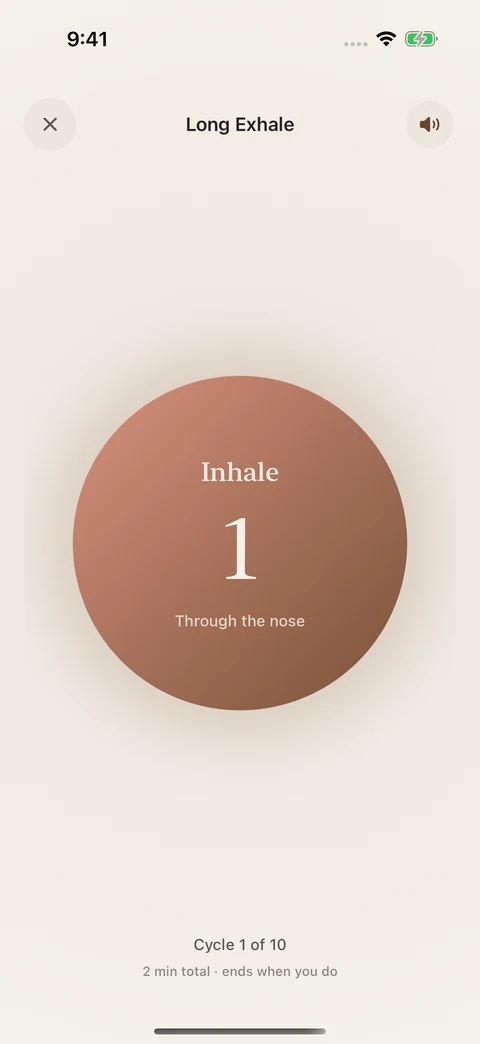 Long Exhale breathing practice with a visual inhale cue